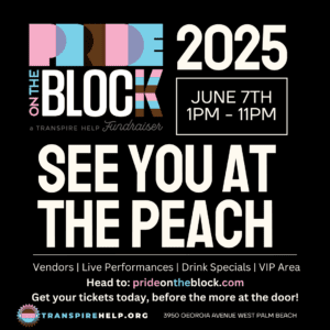 Pride on the Block 2025 event reminder graphic with date, time, and location at The Peach in West Palm Beach